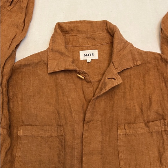MATE THE LABEL LINEN SEDONA TAN LONG SLEEVE BUTTON UP JUMPSUIT SIZE SMALL - Picture 10 of 16